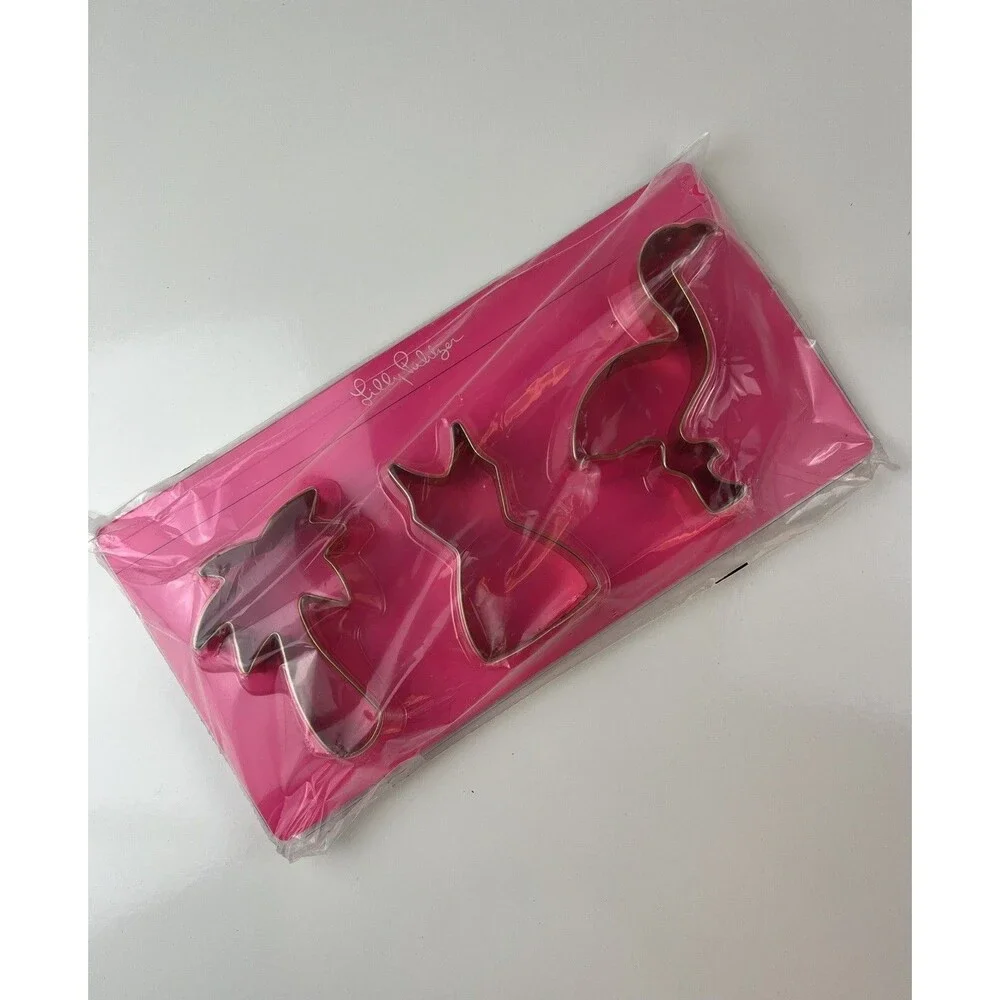 NEW Sealed Lilly Pulitzer Set of 3 Cookie Cutters Gold Metallic Summer Time Gift